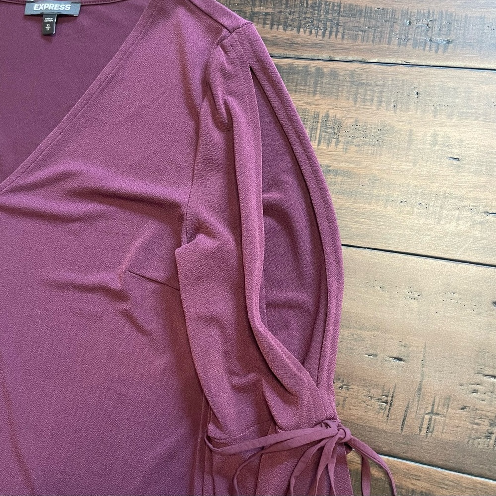 Express Maroon Bell Sleeve V-Neck Blouse - Picture 7 of 9